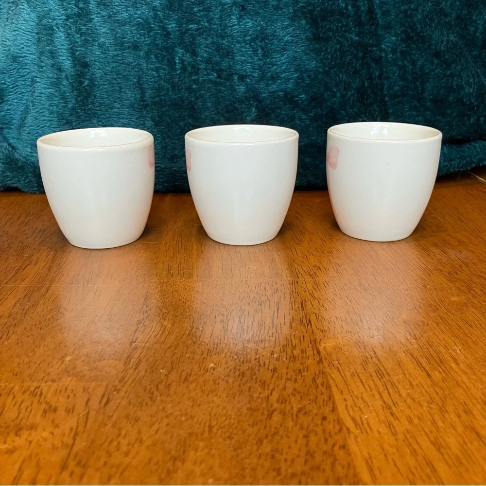 Godinger Painterly Collection Coquette Pink Bow Espresso Mugs Cups‎ Set of 3